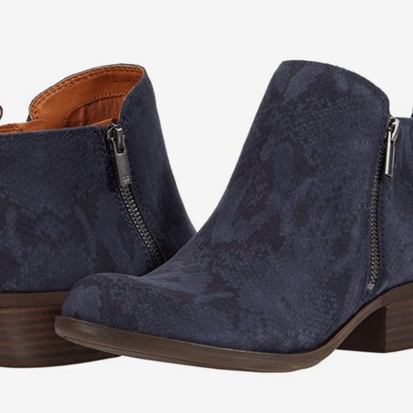 Lucky Brand Shoes - Lucky Brand Blue Suede Double Zip Leather Booties Size 7.5